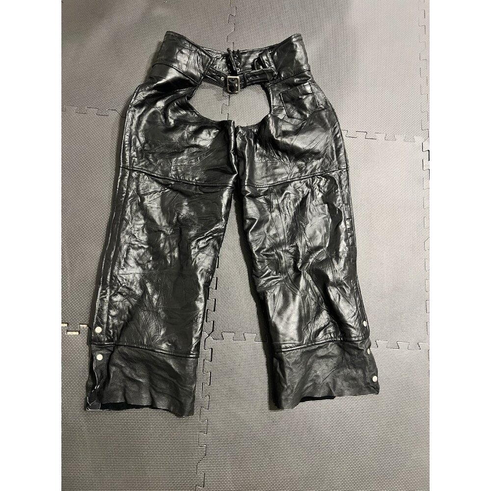 Leather Motorcycle Chaps Mens XL Black Motorcycle Biker Pants Genuine Cowhide